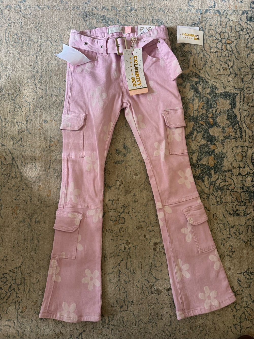 Celebrity Pink Girls' Pink Floral Flared Jeans